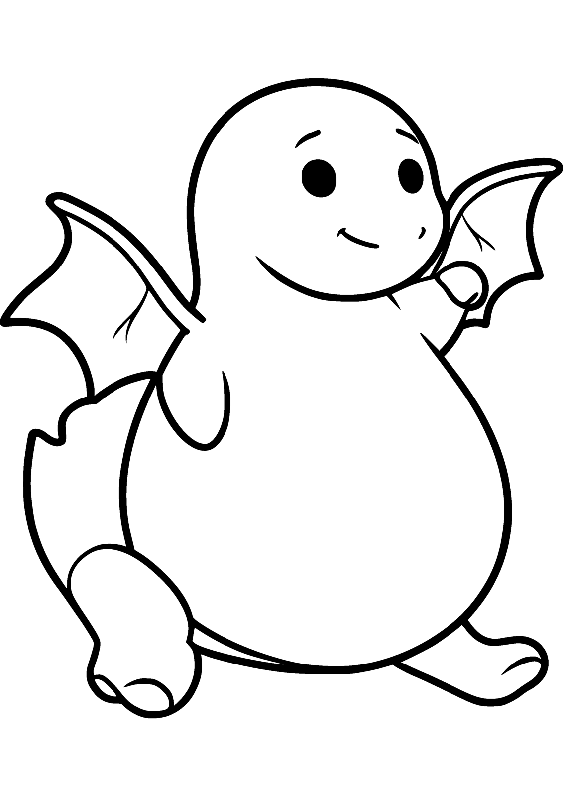 Friendly Dragon coloring page — a round friendly dragon waves hello, free printable line art to color