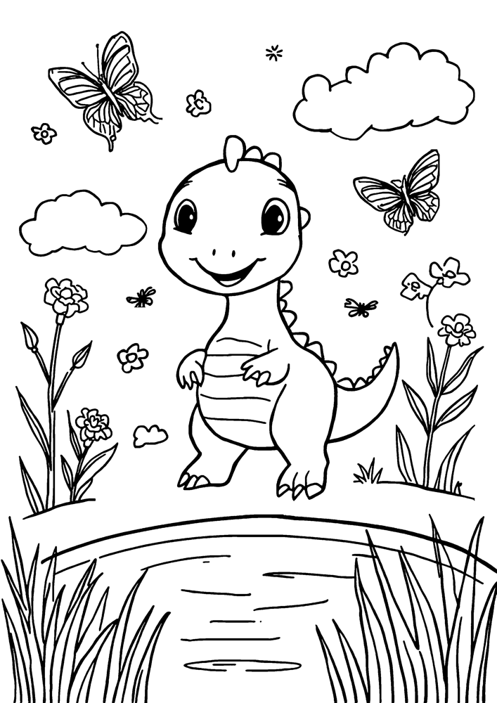 Happy Dinosaur in the Meadow