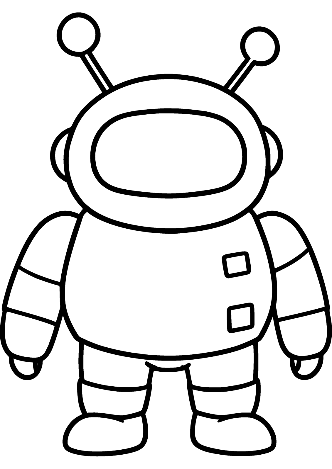 Little Round Robot coloring page — a round friendly robot with an antenna, free printable line art to color