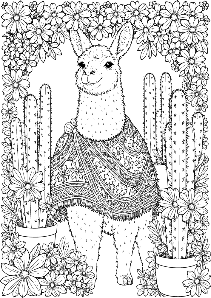 Llama in the Cactus Garden