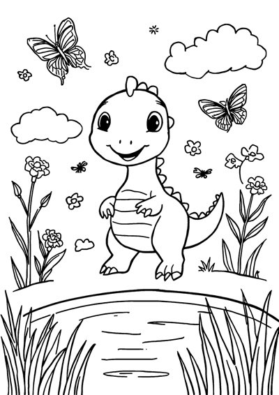 Happy Dinosaur in the Meadow