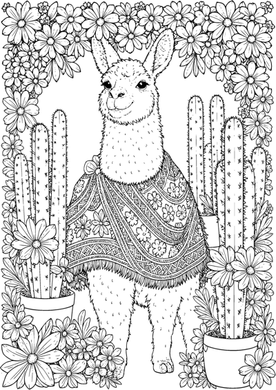 Llama in the Cactus Garden
