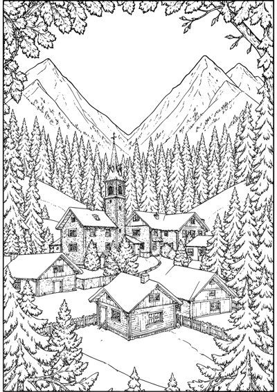 Snowy Alpine Village
